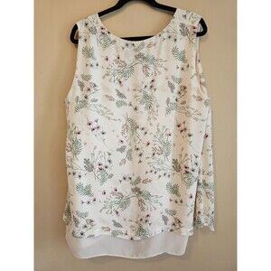 Rose Olive-Blue White with flowers Sleeveless Lined Tank Top Tunic-2X